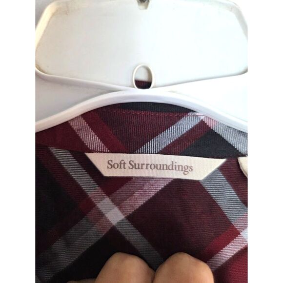 Soft Surroundings Red Black Grey Plaid Wool Blend Button Up Tunic Blouse Large - Picture 3 of 8